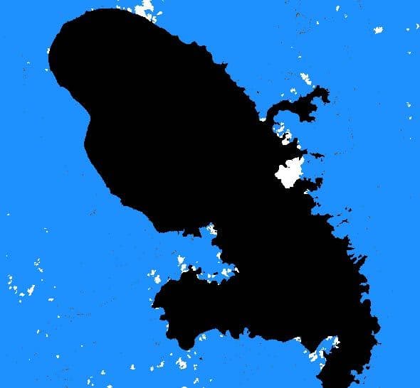 SPOT image- Black : landmass  Blue: water surface White: cloud presence Brown: Sargasse